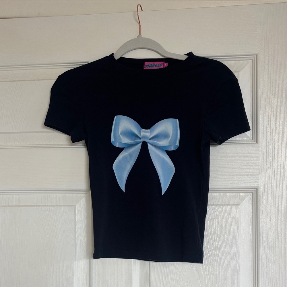 Edikted Navy Blue Tee with Light Blue Bow